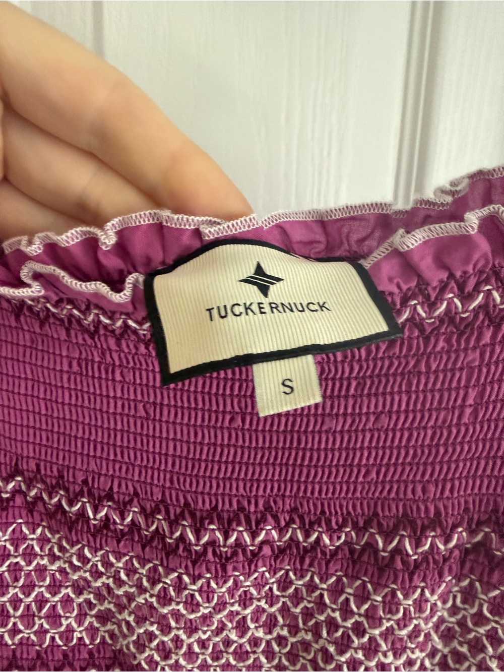 Tuckernuck Magenta Smocked Tie-Shoulder Maxi Dress with Cream Embroidery - Picture 3 of 3